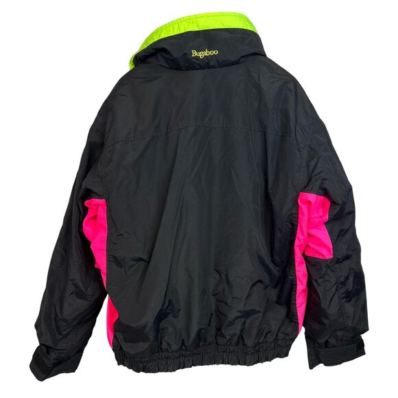 Columbia Vintage Ski Jacket 90s Large Neon Bugaboo Double Layer Coat Black Pink - Picture 4 of 8